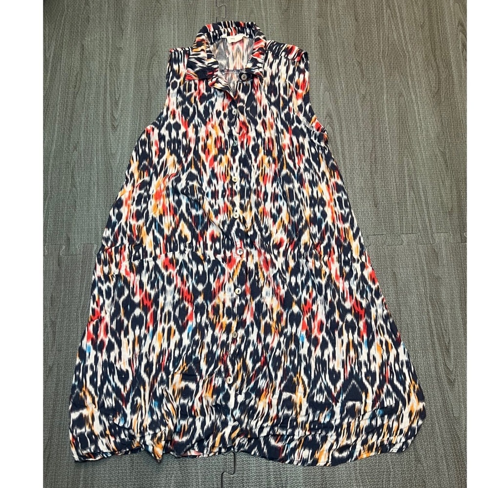Beachlunchlounge Sleeveless Button Down Ikat Tribal‎ Print Dress Womens Small